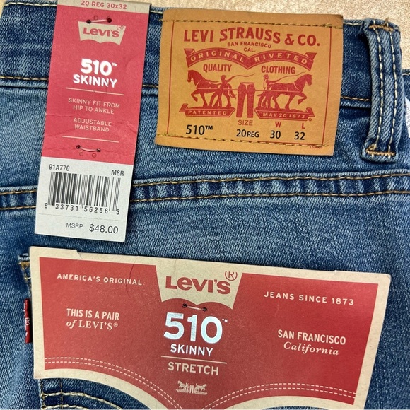 Levi’s Men’s Skinny Fit from Hip to Ankle Adjustable Waist Band Size 30x32 - Picture 5 of 8